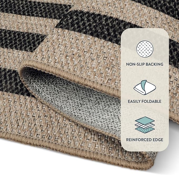 Lahome Enfys Modern Geometric Easy Jute Entryway Rug, 4x6 Black Washable Carpet - Image 5