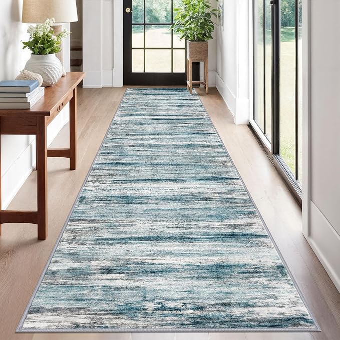 KOZYFLY Modern Abstract Hallway Runner Rug, 2.6x12 Washable Rug Runner Non-Slip by KOZYFLY