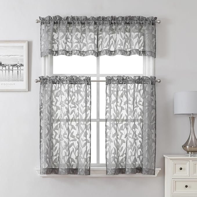 Lecloud Leia Charcoal Grey Sheer Curtains 54 Inch Length 2 Panels, Voile Light - Image 2