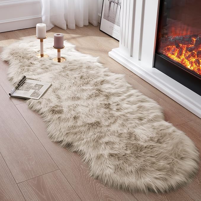 Faux Fur Rug for Bedroom, Fluffy Runner Rugs Soft Sheepskin Rug Sofa Couch Seat by Tangsoo
