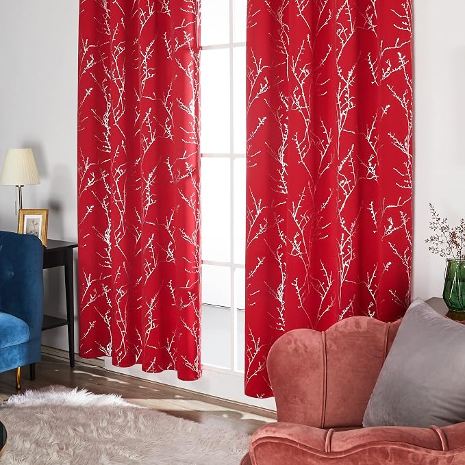 Deconovo Christmas Red Curtains, Soundproof Curtain, 42 x 63 Inch Long - Image 4