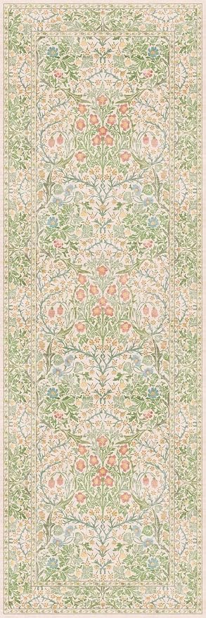 Hazo Haus Non Slip Beige Green Bathroom Runner Rug - Image 2