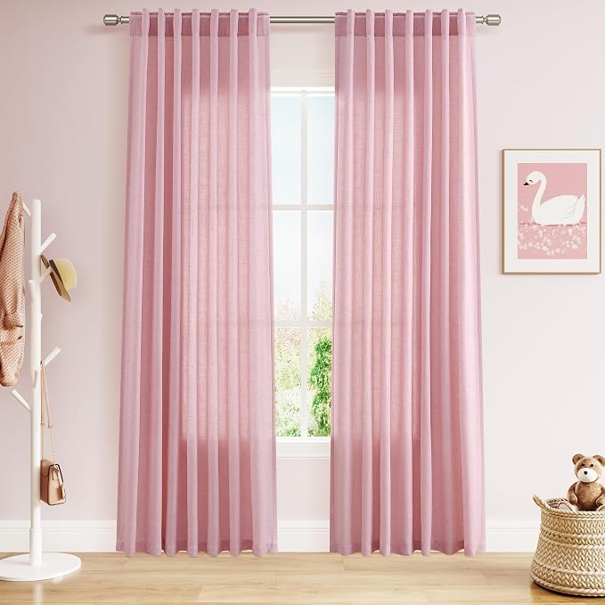 Rose Linen Curtains 84 Inch Long 2 Panel Set by Nanspring