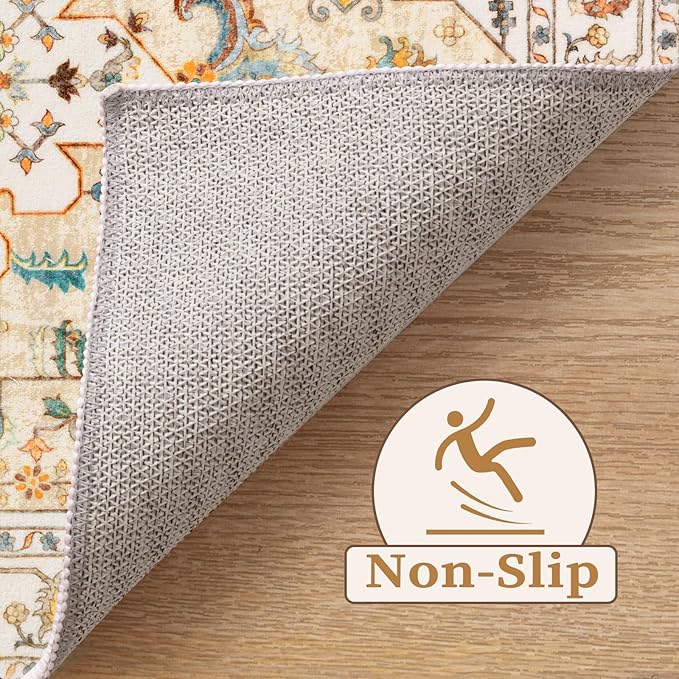 SERISSA Boho Area Rug 5x7 Light Yellow, Washable Large Rugs - Image 3