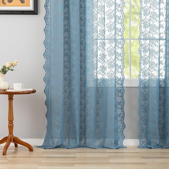 YJ YANJUN Vintage Lace Curtains 96 Inches Long-Victorian Floral Pattern Dusty - Image 5