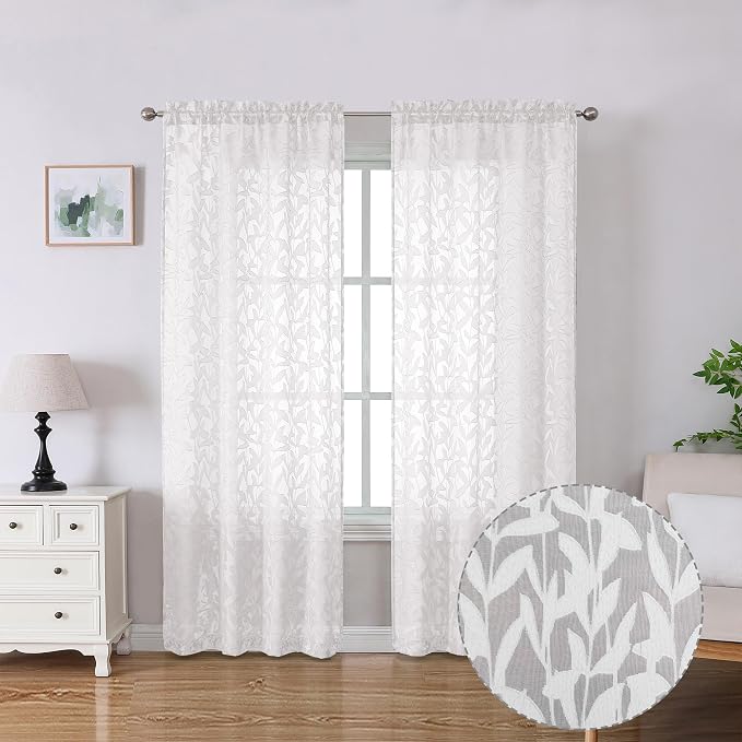 Lecloud Leia Living Room Sheer White Curtains 72 Inches Long, Light Filtering by Lecloud