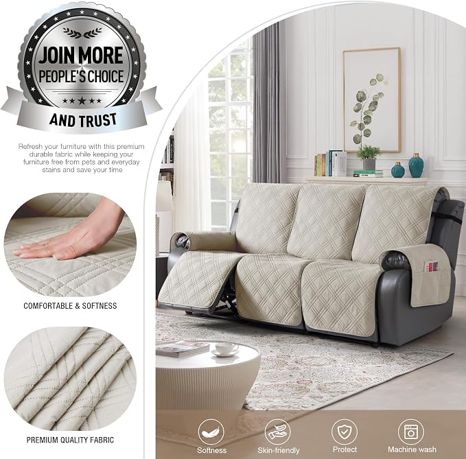 TAOCOCO 100% Waterproof Recliner Sofa Covers 3 Seater Split Couch Covers - Image 3