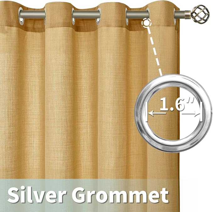 LAMIT Faux Linen Curtains for Bedroom, Light Filtering Panels, Grommet Privacy - Image 3