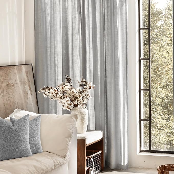 Linen Blend Grey Curtains for Living Room Back Tab Modern Farmhouse Semi Sheer - Image 5