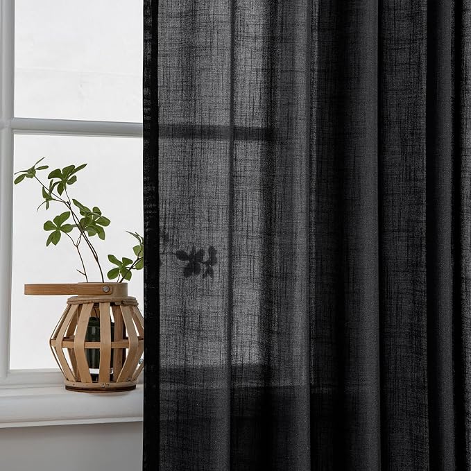 MIULEE Black Linen Curtains 96 Inch Length 2 Panels - Image 5