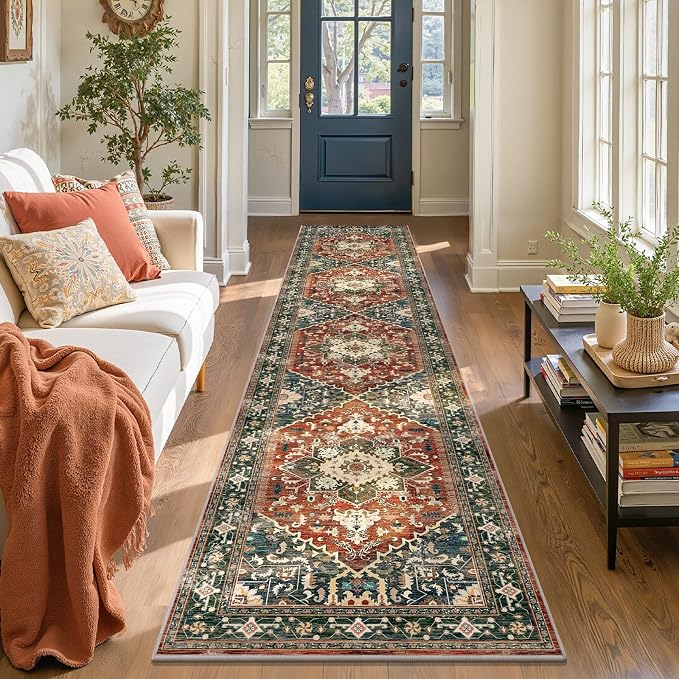 Yamaziot Washable Runner Rug, 2x10 Non-Slip Boho Vintage Hallway Rug Runner by Yamaziot