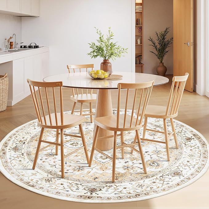 AMADA HOMEFURNISHING Round 4ft Area Rugs, Low-Profile Washable Rug - Image 2
