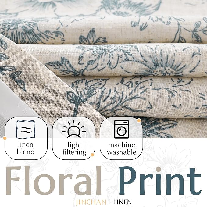 jinchan Lined Linen Blend Curtain Floral Curtains - Image 2