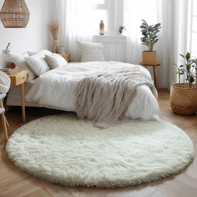 Amdrebio Ivory White Round Circle Rug 6Ft - Image 3