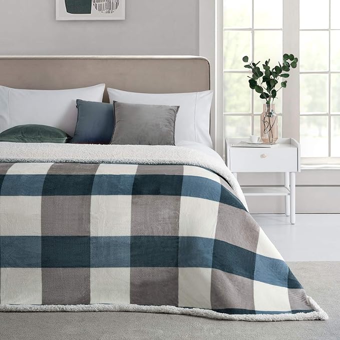 PU MEI Sherpa Fleece Throw Blanket 80" x 90" Full/Queen Reversible Plush Fluffy - Image 2