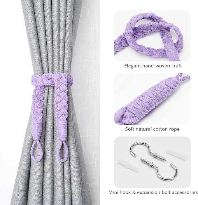 NICEEC 4 Pack Natural Cotton Rope Curtain Tiebacks Elegant Boho Style - Image 2