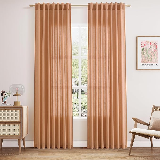 Nanspring Peach Quartz Curtains 84 Inch Long 2 Panels Set Back Tab Rod Pocket by Nanspring