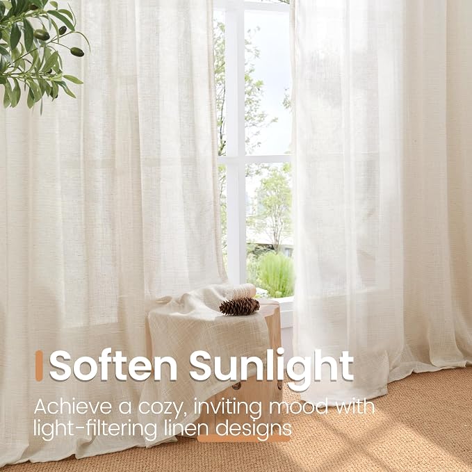 BGment 36 Inch Length Oatmeal Linen Curtains - Image 4