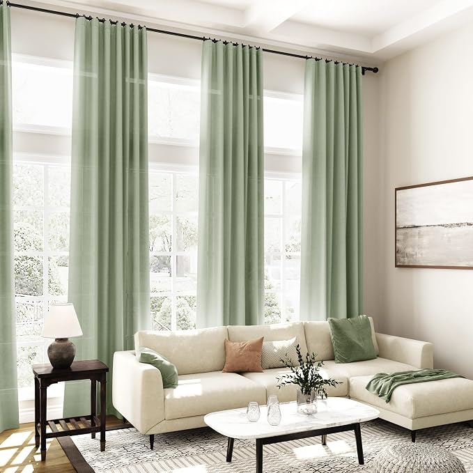 Nanspring Light Sage Linen Curtains 90 Inch Long 2 Panels Set - Image 7