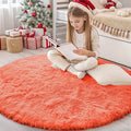 OLANLY Coral Red Round Rugs for Bedroom by OLANLY