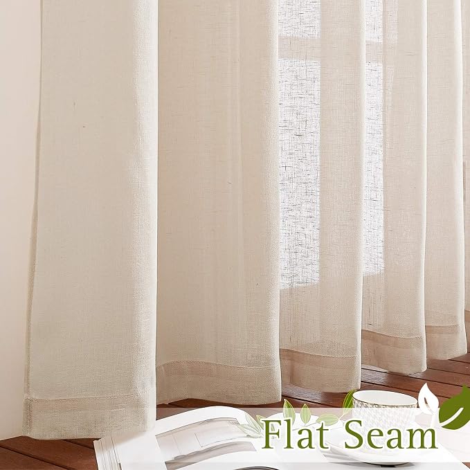 NICETOWN Natural Open Linen Weave Flax Sheer Window Curtains, Ring Top Semi - Image 6