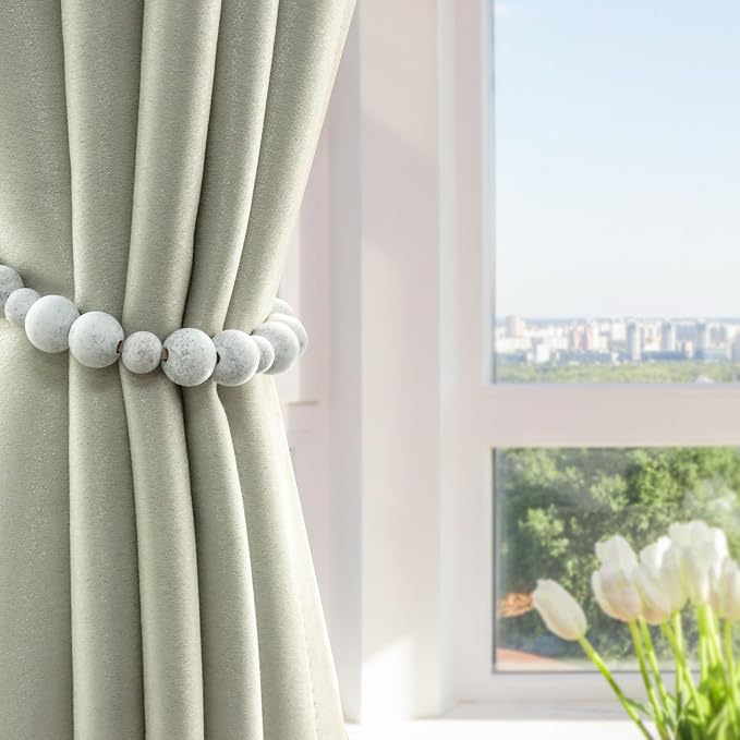 OCIOLI 2 Pieces Wood Bead Curtain Tieback Boho Curtain Tiebacks Curtain - Image 2
