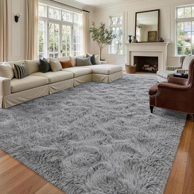 9x12 Extra Large Grey Fluffy Soft Area Rug Non-Slip - Image 2