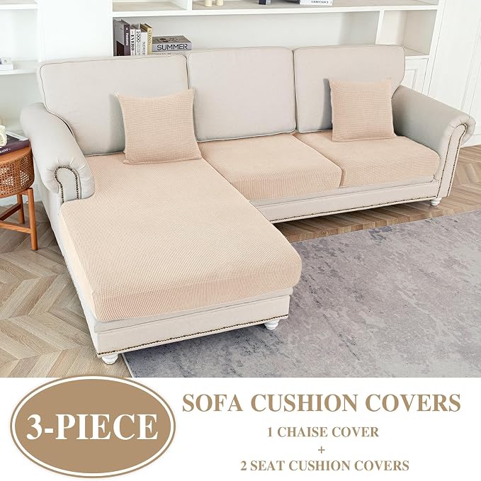 Couch Cushion Covers for Sectional Sofa L Shape Washable Separate Seat Chaise - Image 2