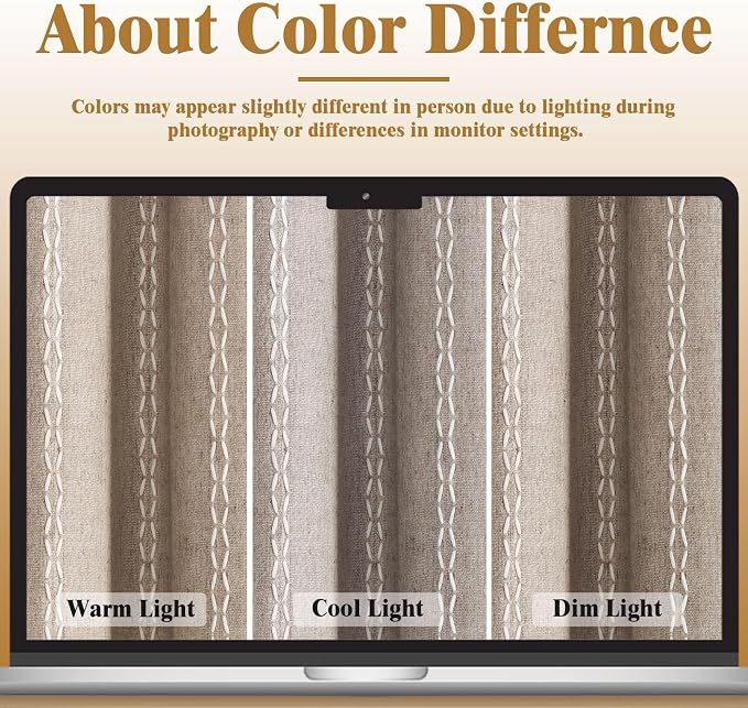 Boho Blackout Curtains 90 Inches Long Brown Linen Blend 2 Panels - Image 5