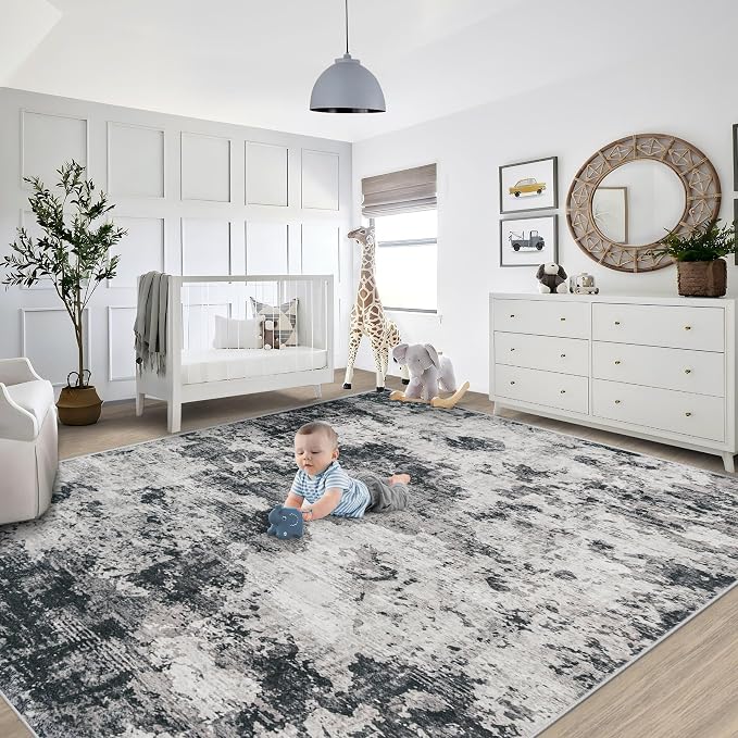 8x10 Area Rugs for Living Room, Washable Modern Abstract Large Area Rug Neutral - Image 3