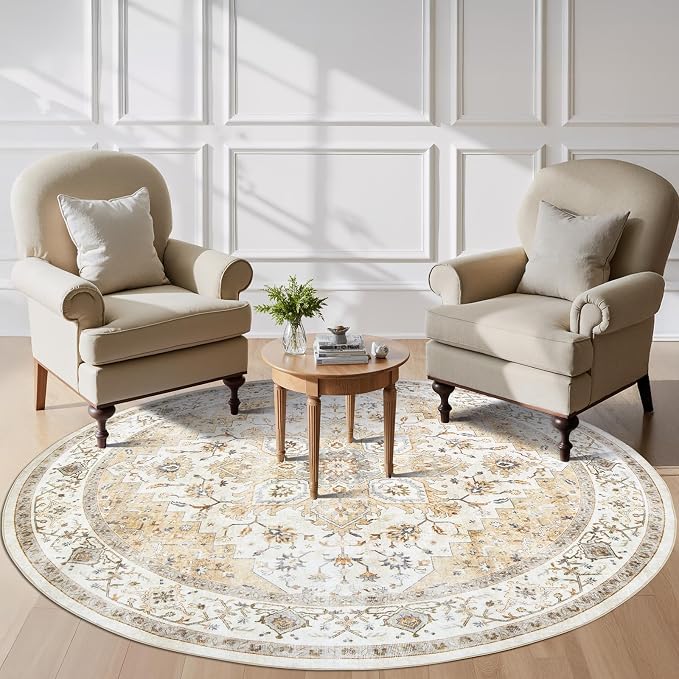 AMADA HOMEFURNISHING Round 6ft Area Rugs, Low-Profile Washable Rug by AMADAHOMEFURNISHING