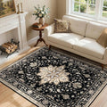 Area Rugs 4'x6' Washable Non-Slip, Floral Vintage Distress Print Pattern by RELEANY