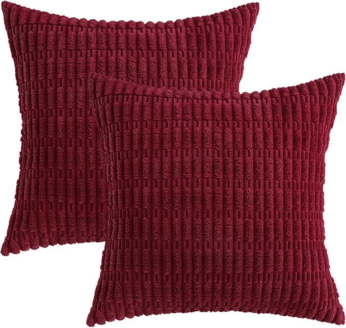 MIULEE Pack of 2 Burgundy Corduroy Decorative Pillow Covers 20x20 Inch Soft - Image 6