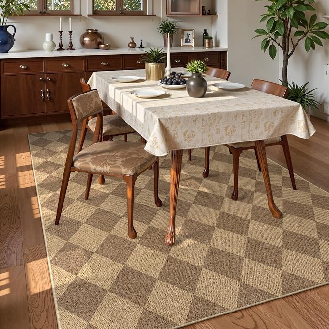 Lahome Colette Checkered Easy Jute Rug 8x10, Washable Rugs - Image 7
