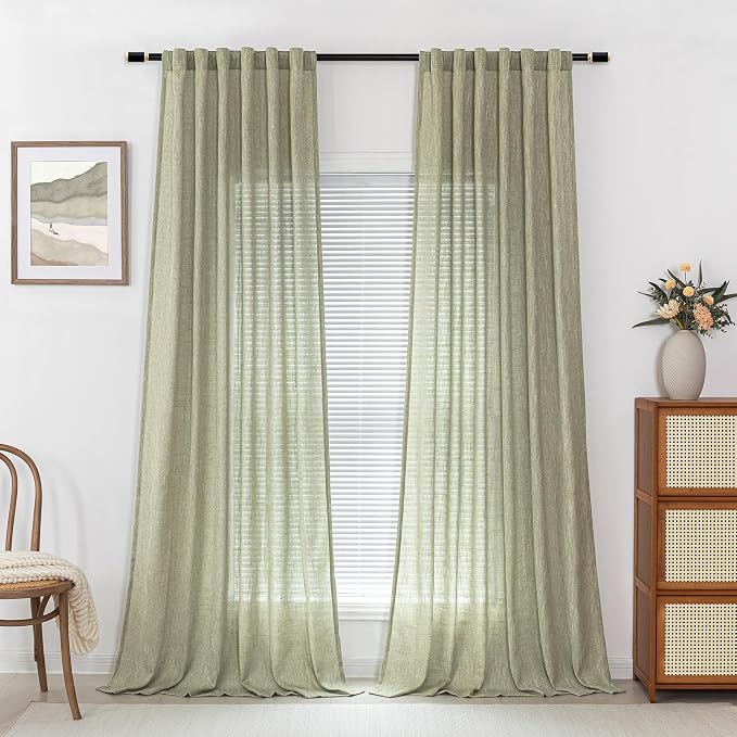MYSKY HOME Sage Green Living Room Curtains 95 Inches Long Semi Sheer Drapes - Image 2