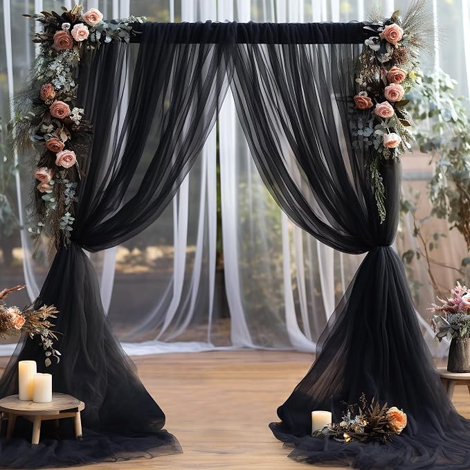 10ft x 15ft Black Tulle Backdrop Curtain - Image 7
