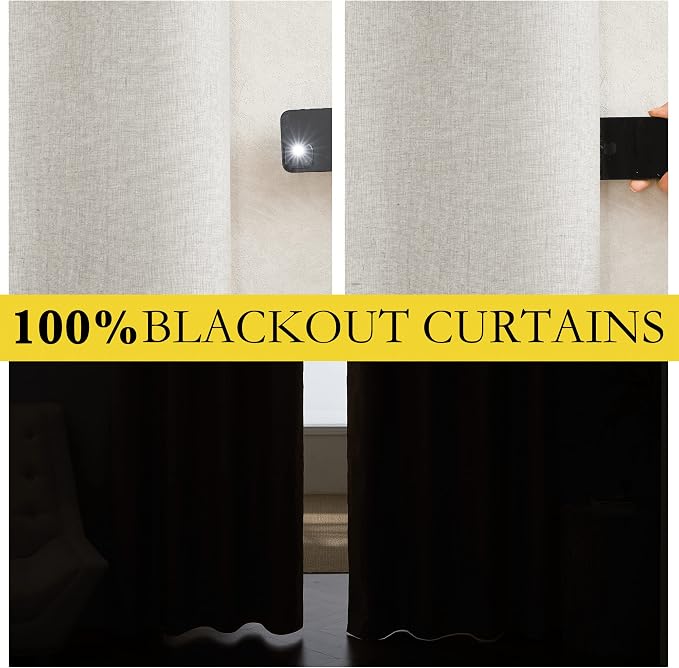 NICETOWN 100% Absolutely Blackout Linen Curtains - Image 2
