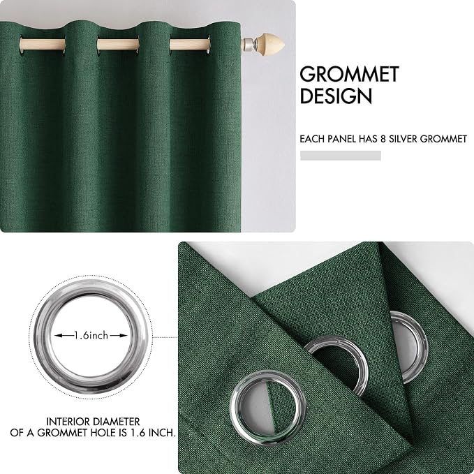 MIULEE Linen Curtains for Bedroom 100% Blackout Thermal Insulated Emerald Green - Image 4