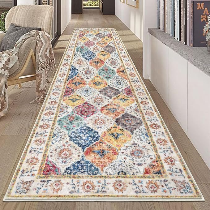 HEBE Hallway Runner Rug 2'8''x8' Washable Vintage Distressed Area Rugs Non Slip by HEBE