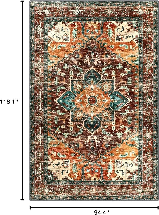 Yamaziot 8x10 Large Area Rug, Non-Slip Washable Boho Vintage Living Room - Image 2