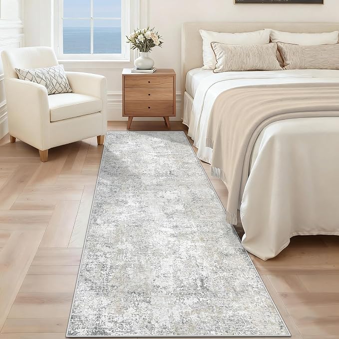 2x7 Runner Rug for Hallway, Washable Modern Abstract Runner Rugs Neutral Soft - Image 2