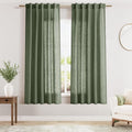 Olive Green Linen Sheer Curtains 63 Inch Length 2 Panel Set Back Tab Rod Pocket by Nanspring