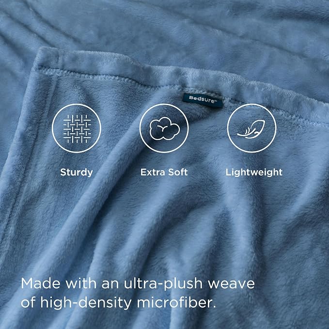 Bedsure GentleSoft Fleece Blankets King Size Washed Blue - Image 3
