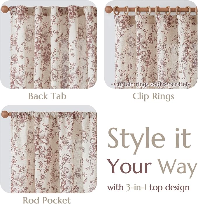 jinchan Linen Blend Curtain Floral Curtains - Image 3