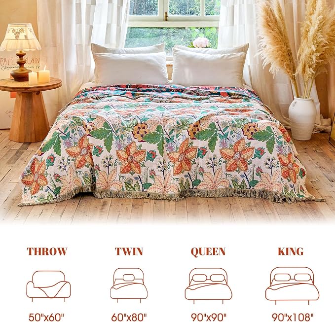 MSGKV Boho Throw Blanket for Couch Chair 100% Cotton Embroidery Floral Blanket - Image 5