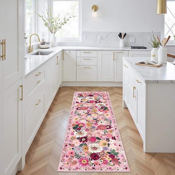 Pink Rug for Hallways Kitchen Rug 2x6, Non Slip Washable Rugs - Image 3