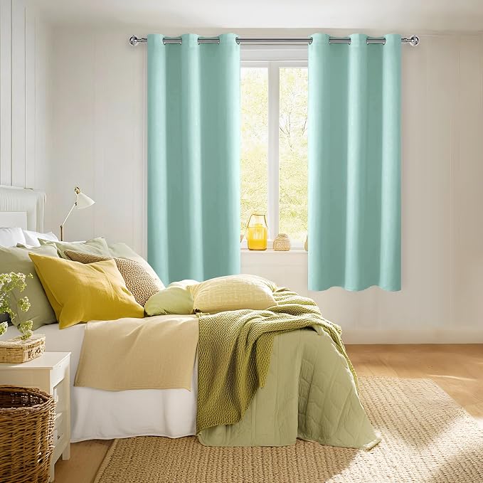 Room Darkening Window Curtains for Bedroom 2 Panels Aqua 42x63 Inch | Thermal - Image 2