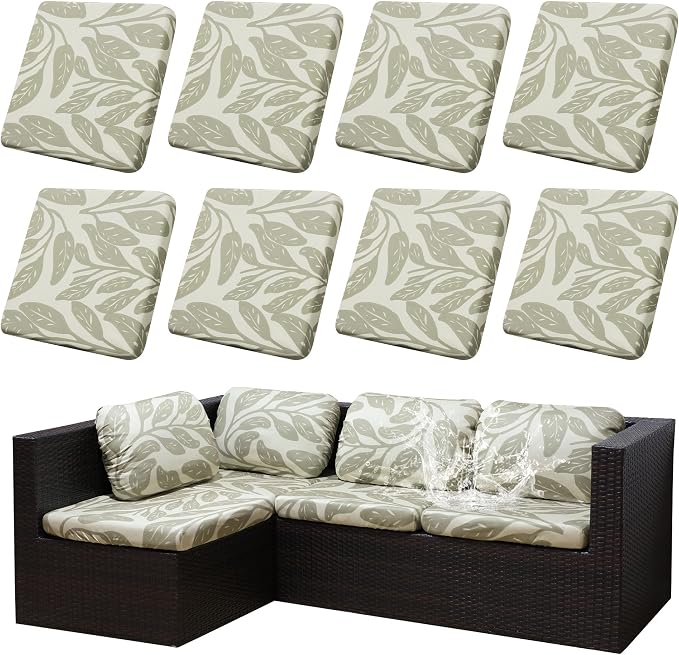 8Pcs Outdoor Cushion Covers, Patio Cushion Covers, Stretch Elastic Slipcovers by dreahoteztil