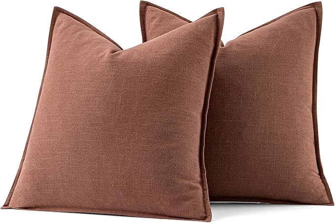 MIULEE Decorative Linen Euro Sham Pillow Covers 24x24 Rust Red Boho Farmhouse - Image 7
