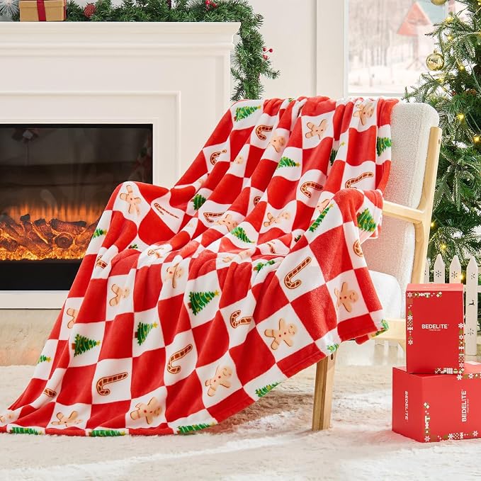 BEDELITE Christmas Throw Blanket – Red and White Checkered Holiday Blanket by BEDELITE